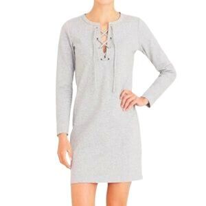 J. Crew Mercantile T-Shirt Dress Lace-Up Gray Long Sleeves Size S